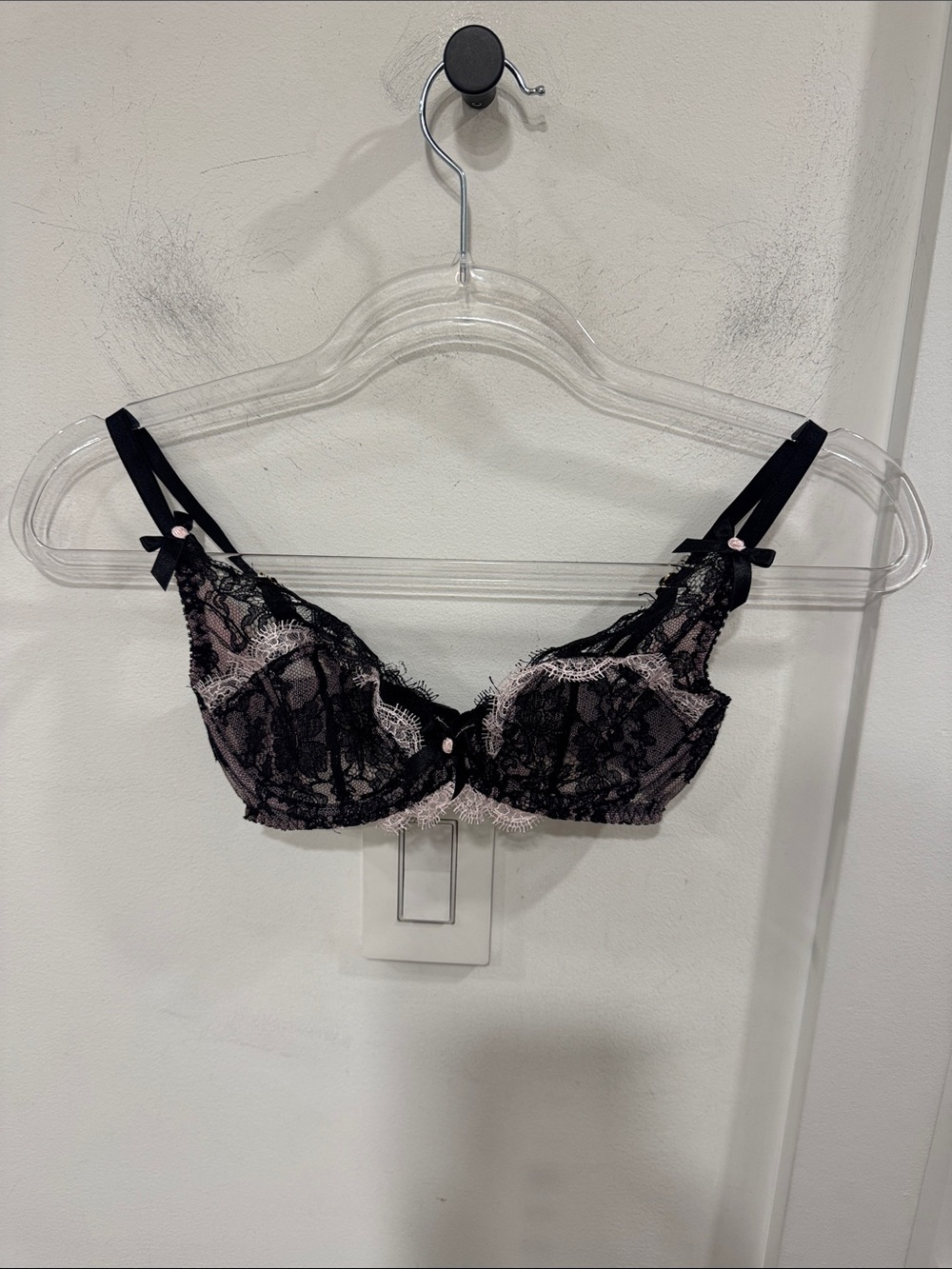 Agent Provocateur Black Lace Underwire Bra with Pink Trim